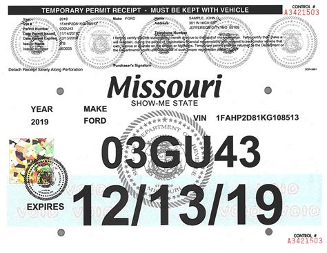Printable Temporary License Plate Template Missouri